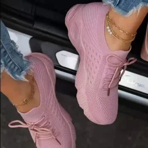 Örgü nefes kadın gündelik ayakkabı bağcıklı vulkanize ayakkabı bayanlar platformu ayakkabı kadın ayakkabısı artı boyutu Zapatos De Mujer