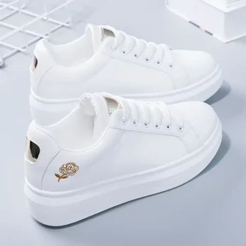 Sko 2023 Kvinder Løb Forår Efterår Mode Hvid Åndbar Broderede Blomster Snøre Snøre Sneakers Zapatos De Mujer
