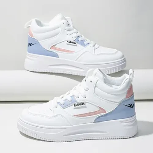 Phụ Nữ Trắng Colorblock Buộc Dây Trước Giày Trượt Cao-Top Giày Nhẹ Làm Giày Cho Trong Nhà Ngoài Trời Tập Gym