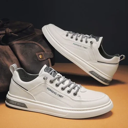 Lærsneakers for menn Slitasjebestandige PU-joggesko Komfortable slip-on-sko Flate joggesko Lett for utendørs reiser