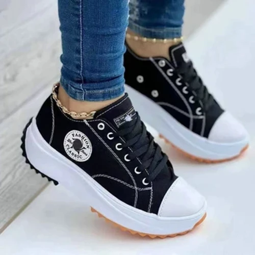 Modesneakers til kvinder Komfortable åndbare damemærke lærredssko Snørebånd Flade Dame fritidssko Zapatos De Mujer