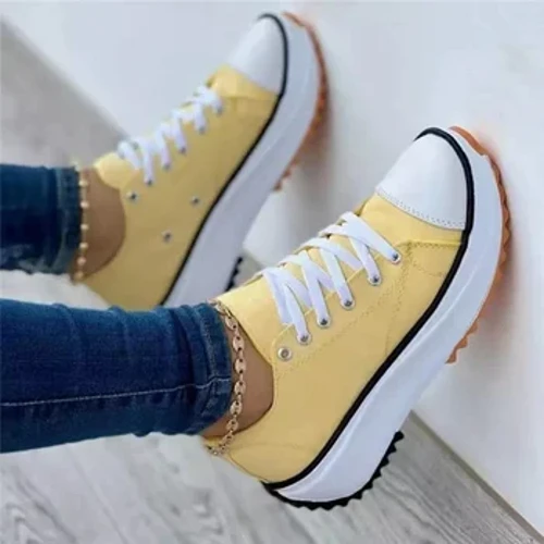 Esgidiau Cynfas Gwyn Clasurol Cyflym 2023 Merched Sneakers Esgidiau Llwyfan Achlysurol Lace Solid i Ferched