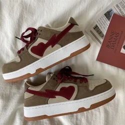 Fritidssko for kvinner Flate sportssko for kvinner Vår Høst Nytt hjerte Snøresko Myke Dame Canvas Sko Tenis Mujer