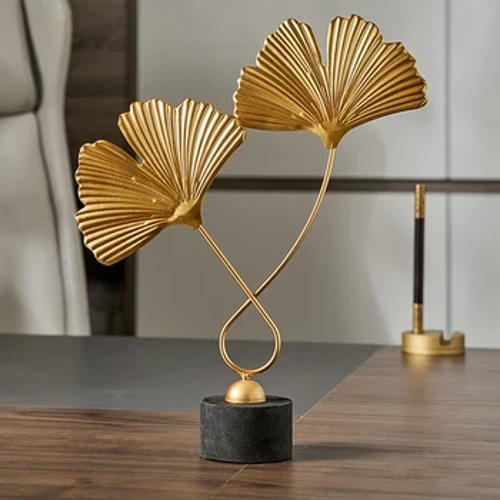 Kreatif Ginkgo Daun Patung Desktop Rumah Kerajinan Besi Tempa Desktop Karya Seni Dekoratif Patung Patung Hadiah Pindah Rumah