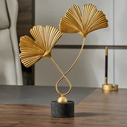 Kreatif Ginkgo Daun Patung Desktop Rumah Kerajinan Besi Tempa Desktop Karya Seni Dekoratif Patung Patung Hadiah Pindah Rumah
