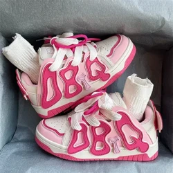 Flache Plateauschuhe, modische Skateboardschuhe, gemischte Farben, Studentenschuhe, vulkanisierte Damenschuhe, Low-Top, Buchstaben-Patchwork, Damen-Sneaker, 2024