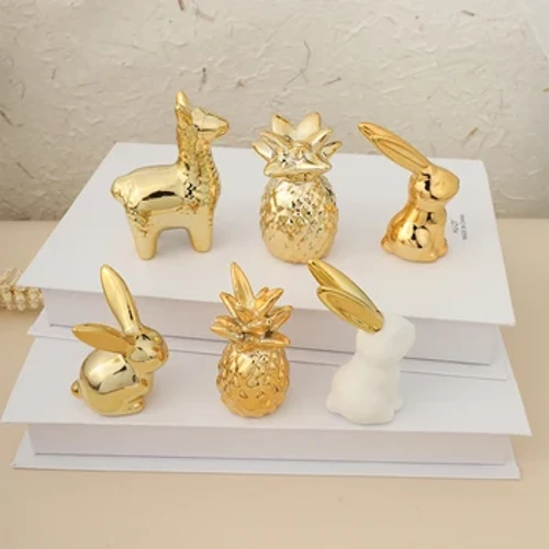 Thỏ Vàng Gốm Sứ Các Bức Tượng Nhỏ Sáng Tạo Động Vật Bàn Trang Trí Dễ Thương Alpaca Nhà Máy Tính Để Bàn Trang Trí Thỏ Trắng Trang Trí Phòng Ngủ