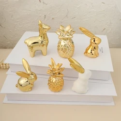 Thỏ Vàng Gốm Sứ Các Bức Tượng Nhỏ Sáng Tạo Động Vật Bàn Trang Trí Dễ Thương Alpaca Nhà Máy Tính Để Bàn Trang Trí Thỏ Trắng Trang Trí Phòng Ngủ