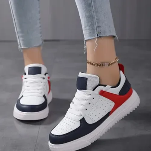 Moda feminina costura cor cabeça redonda sapatos de skate de lazer, uso diário leve e confortável cinta frontal sapatos de lazer
