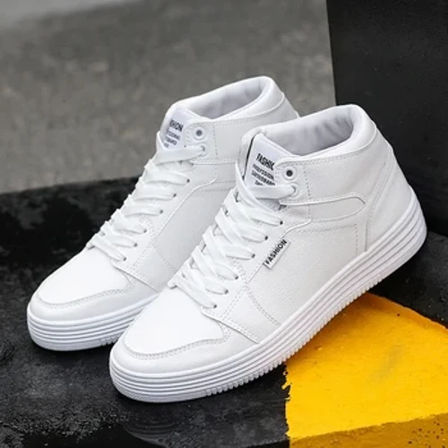 Mode plate-forme hommes blanc baskets en cuir haut espadrilles décontractées hommes confortable léger unisexe noir Skateboard chaussures