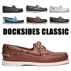 Scarpe da uomo autentiche Sebago Docksides - Scarpe da barca stringate con punta Moc Toe in pelle premium X10
