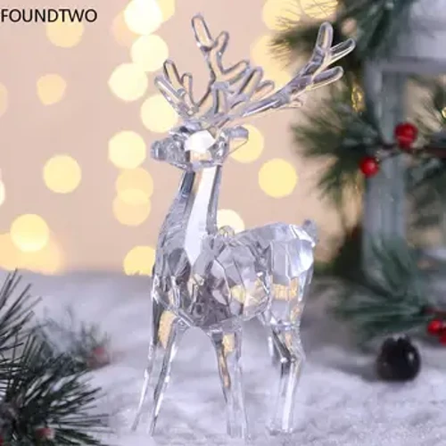 Acrylic Deer Figure Figurines Desktop Ornament Transparent Elk Reindeer Sculpture Miniatures Christmas Home Office Dekorasyon