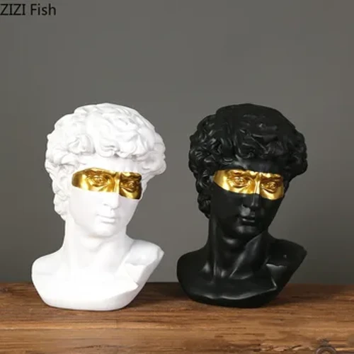 Gold Plated Mask David Statue Artwork Character Resin Sculpture Desk Ornaments Portrait Figure Statue Living Room Dekorasyon