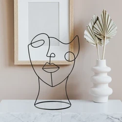 Heminredning Figur Ansikte Abstrakt Skulpturer Metallkonst Svarta linjer Handgjorda prydnader Nordisk Modern Vardagsrum Dekoration Gåvor