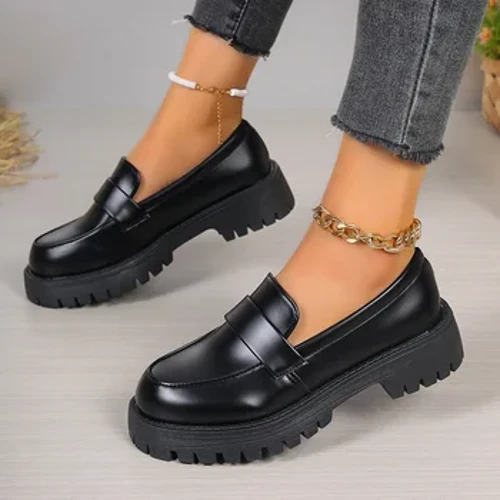 Lucyever Platfform Arddull Prydeinig Loafers Merched 2024 Plus Maint Rownd Toe Esgidiau Sengl Menyw Trwchus Gwaelod Pu Esgidiau Lledr Mujer