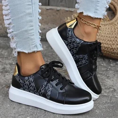Damesko Uformelle joggesko Dame Rund Toe Platform Sko Snøring Tennis Dame Vulkaniserte Sko Trykkede Loafers for kvinner