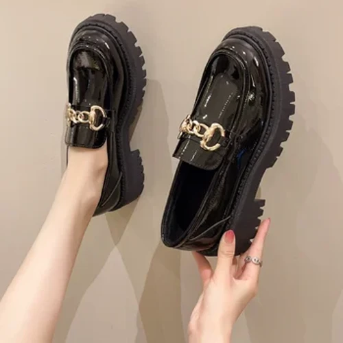 2023 Nā Kamaa Wahine Wahine Wahine Mary Janes Puʻe Puni Paʻa Paʻa Paʻa ʻOxfords Platform ʻO ke kaulahao metala Buckle Wahine Heels ʻeleʻele