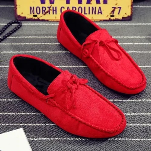 Spring Red Mocka Loafers Slip On Walking Driving Shoes For Herr Mjukt Läder 2023 Nytt Mode Bekväm Casual Man Platta Skor