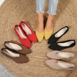 Bróga Maol Toe Pointe Mná Duillín Cniotáilte Dath Soladach ar Bróga Árasáin Ballet Breathable Ócáideacha Mná Loafers Bróga Chompord na mBan