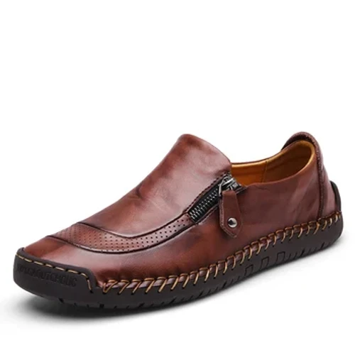 Chaussures décontractées classiques pour hommes en cuir véritable respirant chaussures plates pour homme mocassins mocassins à fermeture éclair chaussures de conduite pour hommes grande taille 38-48