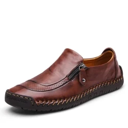 Klasik erkek rahat ayakkabılar Hakiki Deri Nefes Erkekler Flats Moccasins Loafer'lar Fermuar erkek Sürüş Erkek Ayakkabı Büyük Boy 38-48