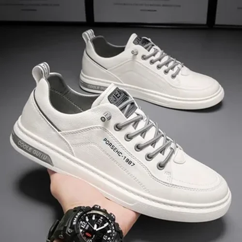 Herren Freizeitschuhe, atmungsaktive weiße Lederschuhe, zum Reinschlüpfen, modische Fahrschuhe, Skateboardschuhe, Tennisschuhe für Männer