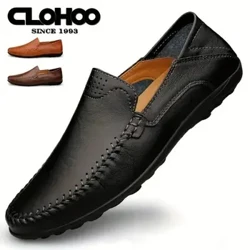 CLOHOO mænds sko i ægte læder Håndlavede syninger Casual Slip On Loafer Plus Size Casual Sko til mænd