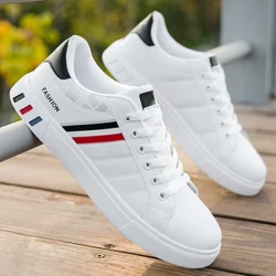 Herr Sneakers Fritidsskor Herr Flats Zapatillas Hombre Lättvikts Pu Läder Andas Sko Herr Vita Sport Tenis Skor