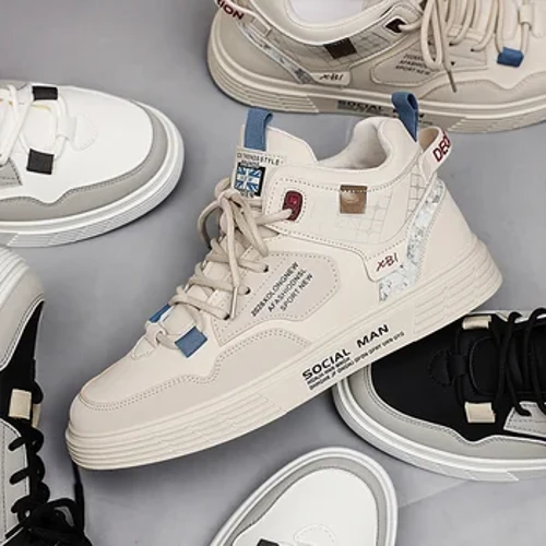 Män Fritidsskor Andas Läder Mode Lägenheter Ungdom Student Skateboard Sneakers Sport Promenad Tennisskor för män