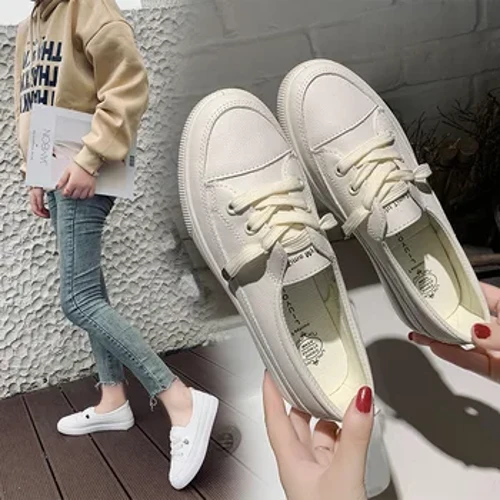 Sneakers Lledr Merched Fflat Gwyn Esgidiau Achlysurol Lace-up Esgidiau Cerdded Cyfforddus o Ansawdd Uchel Esgidiau Chwaraeon Merched