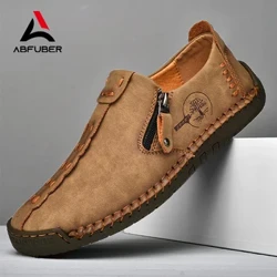 Vòng Tay Da Nam Giày Slip On Cho Nữ Thoáng Khí Giày Da Nam Đế Bằng Bán Mộc Mạch Trà Dụng Cụ Giày Plus Kích Thước