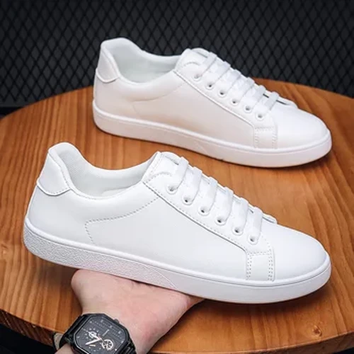 Mænd Sko Forår og efterår Fritidssko Små hvide sko Læder Moderigtige sneakers Åndbare vulkaniserede sko Herre tennis
