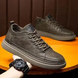 Läder Herr Fritidsskor Gåplattform Skor för män Halkfria Sneakers Herr Vulkaniserade Skor Tenis Masculino Zapatos Hombre