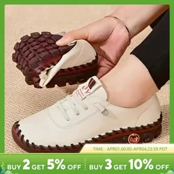 Dámské vulkanizované boty Pu Leather Ležérní boty Měkké Pohodlné ploché boty