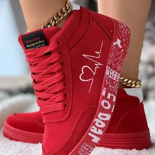 Spor ayakkabı kadın Kalp Nakış Dantel-up Platformu Kadın Vulkanize Ayakkabı Spor Ayakkabı Rahat Ayakkabılar Graffiti Düz Zapatos Hombe
