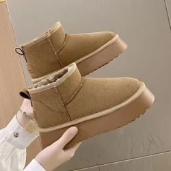 Bottines de neige courtes et chaudes en peluche pour femmes, chaussures décontractées, en daim et fourrure, Chelsea, plates à plateforme, nouvelle collection hiver 2022