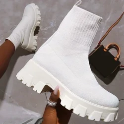 ʻO nā kāmaʻa wahine elastic Platform Boots Breathable Spring Summer Heels Botas Mujer Slip On Ankle Boots Nā Wahine Heeled Heels
