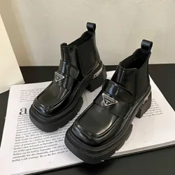 Phụ Nữ Đế Mắt Cá Chân Giày Chelsea Boot Giữa Gót Thoải Mái 2023 Xu Hướng Thời Trang Mới Võ Sĩ Giác Đấu Chun Sang Trọng Thiết Kế Goth Giày