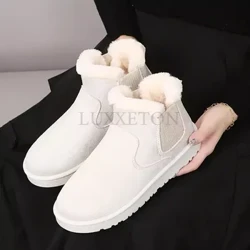Botas de nieve para mujer, botas cálidas de felpa sin cordones de talla grande, botines cómodos de invierno para mujer, zapatos de algodón nuevos