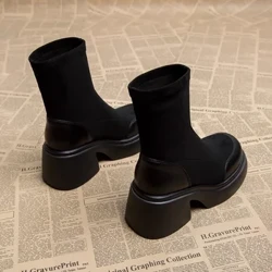 Kadın yarım çizmeler artı kadife kalınlaşma kış kare kök yuvarlak ayak yükseltme moda çizmeler rahat moda kadın ayakkabıları