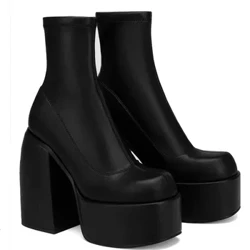 Projektant botki dla kobiet marka kobieta obcasy platforma masywne niebieskie kowbojskie buty solidne PU buty damskie nowe seksowne 10cm wysokie obcasy