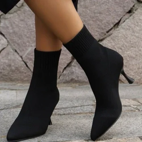 2023 Abesifazane Amabhuzu Izithende Ezimfushane Eziphakeme Izicathulo Zabesifazane Ekwindla Ebusika I-Botas Eluniwe Ama-Ankle Boots Amnyama Amasokisi Abesifazane Izithende Amabhuzu Owesifazane
