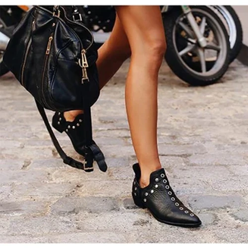 Wanita Ankle Boots Fashion Retro Rivet Boots Wanita Musim Gugur Musim Dingin Ujung Runcing Sepatu Wanita Tumit Rendah Sepatu Plus Ukuran 35-43 Sepatu