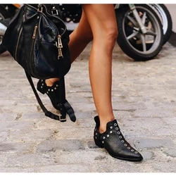 Abesifazane Ama-Ankle Boots Imfashini ye-Retro Rivet Boots Owesifazane Ekwindla Ebusika Izicathulo Zezinzwane Ezicijile Owesifazane Izicathulo Eziphansi Zesithende Kanye Nosayizi 35-43 Izicathulo