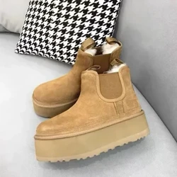 Bottines de neige plates en daim pour femmes, chaussures décontractées chaudes à plateforme, nouvelle mode pour femmes, bottes Chelsea épaisses en peluche courtes, hiver 2024