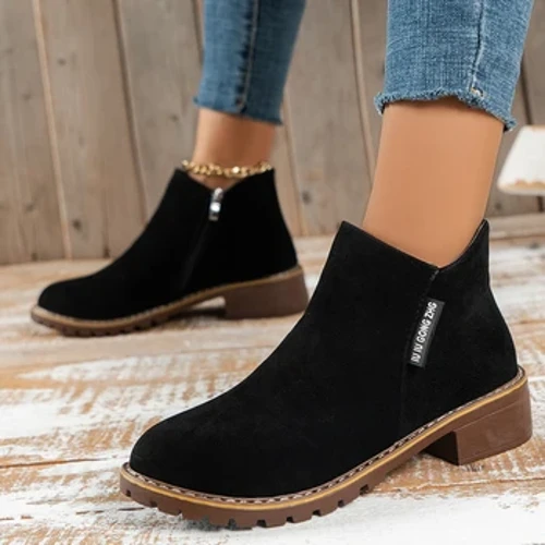 2023 Musim Gugur/Musim Dingin Baru Marten Boots Wanita Sisi Ritsleting Semata Kaki Wanita Tumit Rendah Tabung Rendah Mahasiswa Gaya Wanita