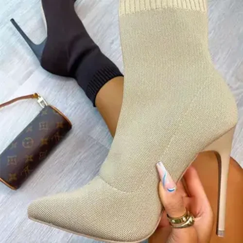 Amasokisi Abesifazane Abasha Izicathulo Zelula Indwangu Yabesifazane Ama-Ankle Boots Akhomba Uzwane Izithende Eziphakeme Slip-On I-Sexy Sock Heeled Chelsea Boots Usayizi 36~43