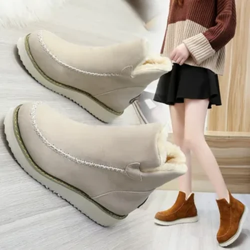 Damen Stiefel Wanter Nei Warm Liichtgewiicht Knöchel Waasser aarm Schnéi Stiefel Weiblech Solid Faarf Rutsch On Casual Schong Plüsch Schong