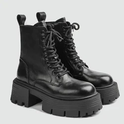 2023 Ffasiwn Newydd Merched Ffêr Gaeaf Lace Up Chelsea Boots Esgidiau Platfform Cryno Merched Gladiator Pympiau Goth Esgidiau Eira Beic Modur
