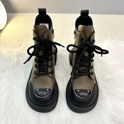 Merched 2024 Esgidiau Ffêr Merched Newydd Rownd y Gaeaf Toe Lace-up Boots Byr Dylunydd Llwyfan Merched Knight Boots Esgidiau Merched